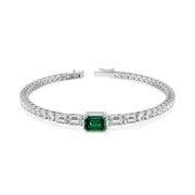 tennis bracelet with clear cubic zirconia stones in silver setting.