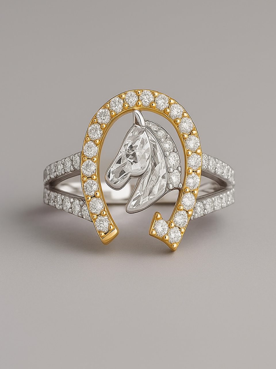 Unique Horse Head Moissanite Diamond Engagement Ring