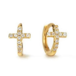 Stunning Cross Yellow Plated Dainty Huggie Earrings