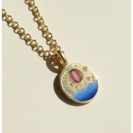 Yellow Gold Hot Air Balloon Pendant with Lab Grown Diamonds & Enamel, Celestial Night Sky Inspired Pendant