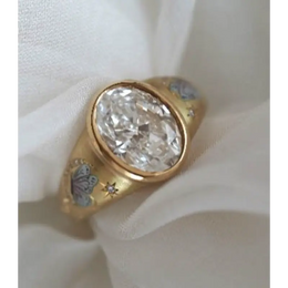 vintage oval lab grown diamond enamel butterfly ring in yellow gold 2.77 ct brilliant cut bezel engagement lab diamonds price jewelry