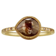 pear rose cut brown natural rustic diamond engagement ring in yellow gold old miners cut diamond oval vintage engagement rings bezel engagement ring