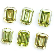 Emerald cut olive green lab grown diamond with step cut facets, fancy green yellow loose stone for luxury custom jewelry and designer rings