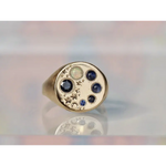 celestial gemstone opal & blue diamond signet ring in yellow gold vintage inspired starry ring zodiac diamond blue zircon stone
