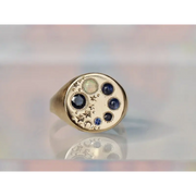 celestial gemstone opal & blue 2.77 Ct diamond signet ring in yellow gold vintage inspired starry ring zodiac diamond blue zircon stone