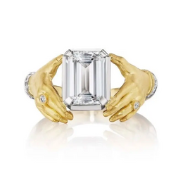 2.50 Ct Emerald Cut Diamond Hand Crated Diamond Ring Design Unique Diamond Ring Round Cut Diamond 14K Gold Diamond Ring 