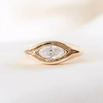 vintage marquise lab grown diamond engagement ring, yellow gold bezel set, unique eye design, victorian vintage engagement rings 1920s style.