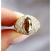 2 Ct Fancy Brown Marquise & Round Lab Grown Diamond Ring with Pave Accent Lab Diamond in Yellow Gold