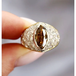 Fancy Unique Gold Diamond Ring 14K Gold Ring Marquise Diamond Ring Gold Plated Diamond For Women 