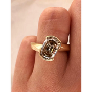Elegant Fancy Brown Oval Cut Lab Grown Diamond Ring in Yellow Gold, 2 Ct Step Cut Solitaire Ring