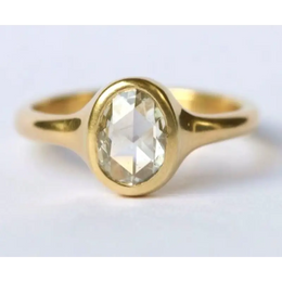 minimalist 1.00 Ct  oval rose cut lab grown diamond bezel ring in yellow gold vintage inspired engagement lab grown diamonds jewelry