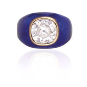Vintage Lapis Lazuli Gold Ring with 3 Ct Old Mine Cushion Lab Grown Diamond, Bezel Set Antique Statement