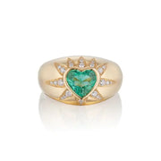 Heart Cut Emerald & Lab Grown Diamond Sunburst Ring in Yellow Gold, Bold Statement Anniversary Ring