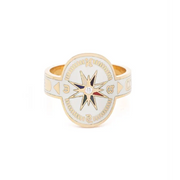 Lab Grown Diamond Enamel Signet Ring in Yellow Gold, Nautical Travel & Adventure Ring