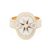 Lab Grown Diamond Enamel Signet Ring in Yellow Gold, Nautical Travel & Adventure Ring