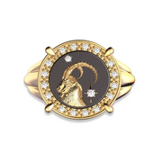 Capricorn Zodiac Ring in Yellow Gold with Lab Grown Diamonds & Black Enamel | Astrology Statement Jewelry