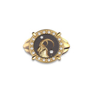 Capricorn Zodiac Ring in Yellow Gold with Lab Grown Diamonds & Black Enamel | Astrology Statement Jewelry