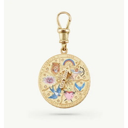 Zodiac Wheel Enamel Pendant with Lab Grown Diamond Accents in Yellow Gold, Fortune Compass Pendant