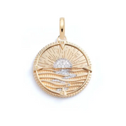 Lab Grown Diamond Compass Pendant, Sun & Ocean Design Medallion Pendant, Travel Inspired Pendant