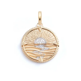 Lab Grown Diamond Compass Pendant, Sun & Ocean Design Medallion Pendant, Travel Inspired Pendant