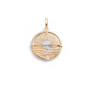 Lab Grown Diamond Compass Pendant, Sun & Ocean Design Medallion Pendant, Travel Inspired Pendant