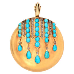 Antique Gemstone and Rough Diamond Pendant in Yellow Gold, Vintage Statement Pendant Gift