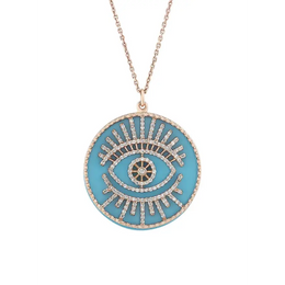 2.69 Ct Round Brilliant Cut Diamond Eye Shaped Diamond Necklace Blue Colored Diamond Unique Design Gold Chain 