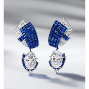 Luxury 13.00 Ct Sapphire & Lab Grown Diamond Chandelier Earrings in White Gold, Statement Earrings