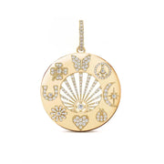 Yellow Gold Lucky Symbol Lab Grown Diamond Pendant with Sun, Moon, Heart & Celestial Motifs for Women