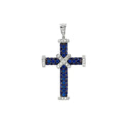 Blue Sapphire & Lab Grown Diamond Cross Pendant in White Gold, Religious Spiritual Pendant