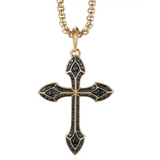 Gothic Natural Black Diamond Cross Pendant in Gold, Bold Religious Pendant for Men & Women