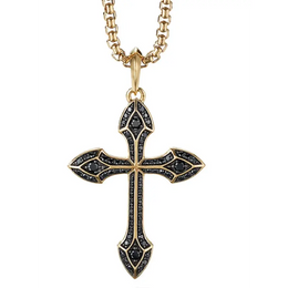 Gothic Natural Black Diamond Cross Necklace in Gold, Bold Religious Pendant for Men & Women