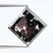 Square cut lab grown diamond with dramatic black and white salt and pepper galaxy inclusions in a geometric cut, showcasing a unique natural-looking pattern ideal for custom engagement rings or statement jewelry.