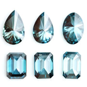 Blue lab created diamond fancy cut collection including pear, oval and emerald loose CVD diamonds for custom rings, earrings, pendants and fine jewelry making with eco friendly sustainable diamonds.