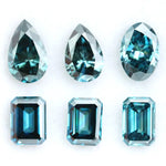 Blue lab created diamond fancy cut collection including pear, oval and emerald loose CVD diamonds for custom rings, earrings, pendants and fine jewelry making with eco friendly sustainable diamonds.