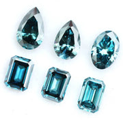 Blue lab created diamond fancy cut collection including pear, oval and emerald loose CVD diamonds for custom rings, earrings, pendants and fine jewelry making with eco friendly sustainable diamonds.