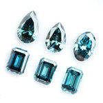 Blue lab created diamond fancy cut collection including pear, oval and emerald loose CVD diamonds for custom rings, earrings, pendants and fine jewelry making with eco friendly sustainable diamonds.