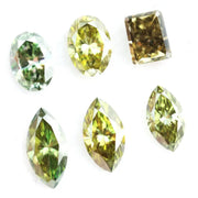 Rare fancy color lab grown diamonds in green and yellow mix shapes oval marquise and emerald cut loose stones
