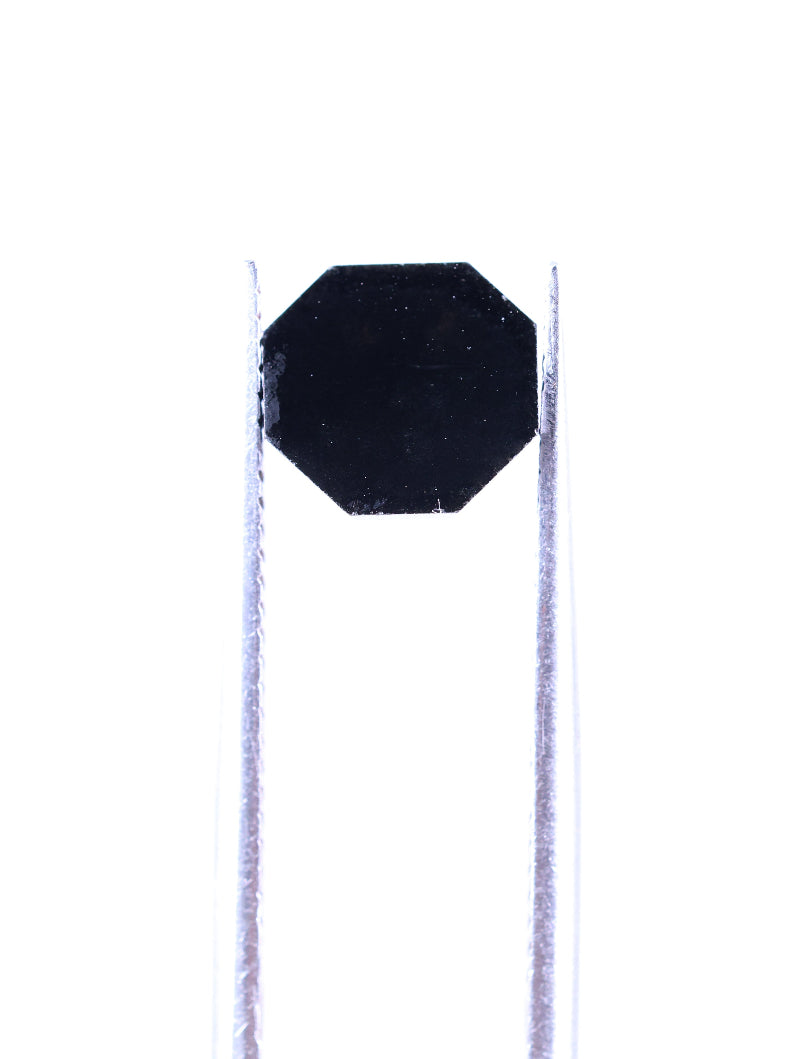 Black octagonal sign on a white background