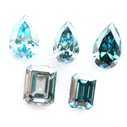 Fancy blue lab grown diamonds in pear and emerald cut shapes, ethical loose lab created diamonds for custom engagement rings and fine jewelry making.