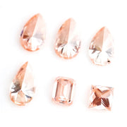 Fancy peach pink lab grown loose diamonds in pear, emerald and princess cut for custom engagement rings and fine jewelry making