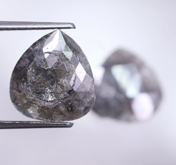 6.12 Carat Natural Pear Shape Salt And Pepper Diamond Pair ( 11.52 X 10.69 ) ( 12.17 X 10.82 )