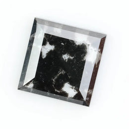 Premium lab-grown diamond with radiant square cut and distinctive black inclusions, offering a unique and sustainable choice for fine jewelry.