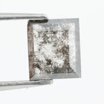 Square emerald-cut lab-grown salt and pepper diamond with natural black and gray inclusions, ethically sourced, unique designer gemstone for engagement rings or statement jewelry