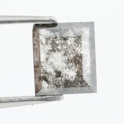 Square emerald-cut lab-grown salt and pepper diamond with natural black and gray inclusions, ethically sourced, unique designer gemstone for engagement rings or statement jewelry