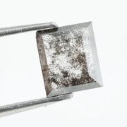 Square emerald-cut lab-grown salt and pepper diamond with natural black and gray inclusions, ethically sourced, unique designer gemstone for engagement rings or statement jewelry