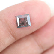 Square emerald-cut lab-grown salt and pepper diamond with natural black and gray inclusions, ethically sourced, unique designer gemstone for engagement rings or statement jewelry