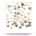 Natural heart shape diamond lot with mixed color rose cut earth-mined diamonds, rustic raw style loose stones for custom jewelry, artisan rings, and unique engagement designs.