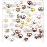 Natural heart shape diamond lot with mixed color rose cut earth-mined diamonds, rustic raw style loose stones for custom jewelry, artisan rings, and unique engagement designs.