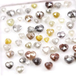 Natural heart shape diamond lot with mixed color rose cut earth-mined diamonds, rustic raw style loose stones for custom jewelry, artisan rings, and unique engagement designs.